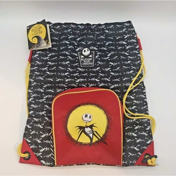 NEW Disney Nightmare Before Christmas Jack Pull String Bag Zip Pocket Backpack - Picture 1 of 9